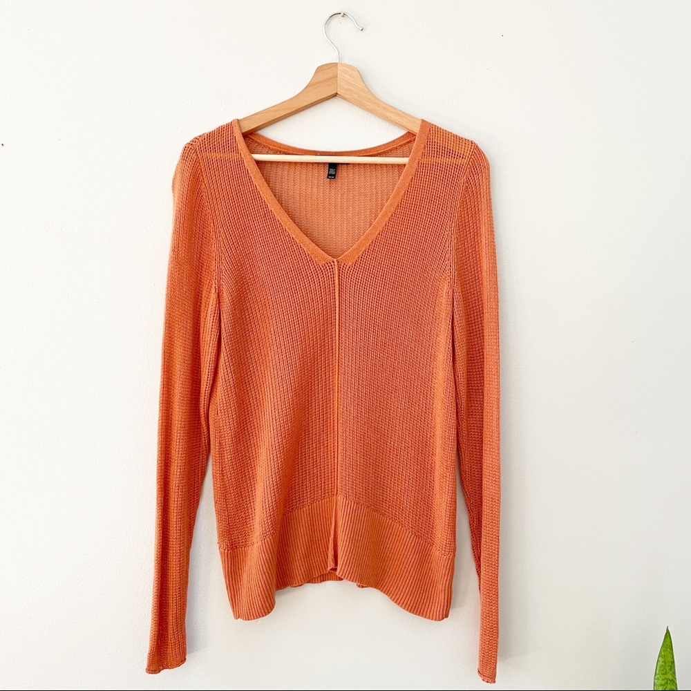 Eileen Fisher  Wool Blend Knit Top. V Neck, Rust Burnt Orange Size medium